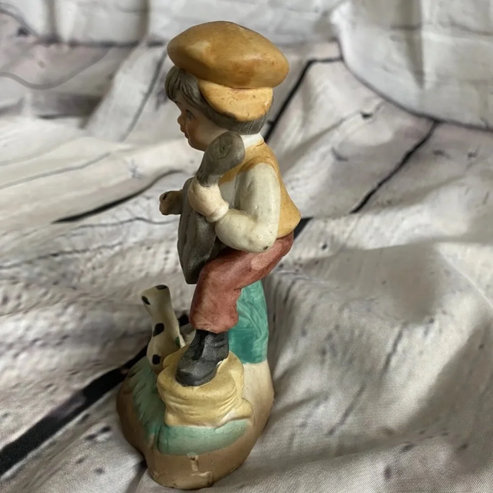 Vintage Lefton Little Boy Figurine With Guitar & Puppy 18-A)Lefton Label Missing